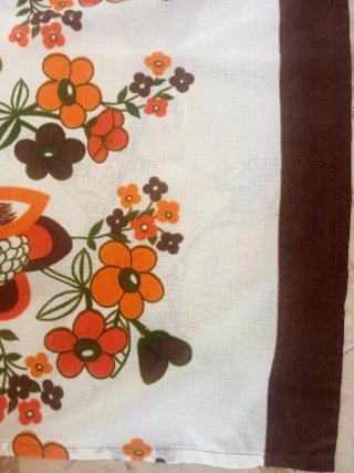 Tessuto vintage anni 70 fiori marroni arancio