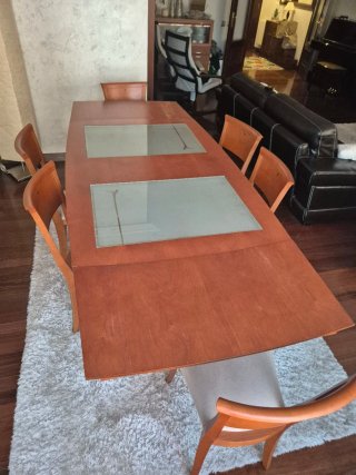 Mesa Comedor Madera y Cristal + 6 Sillas