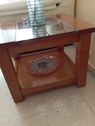 Mesa auxiliar madera y cristal 60x60