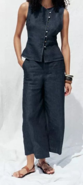 Conjunto Zara Chaleco y Falda Azul