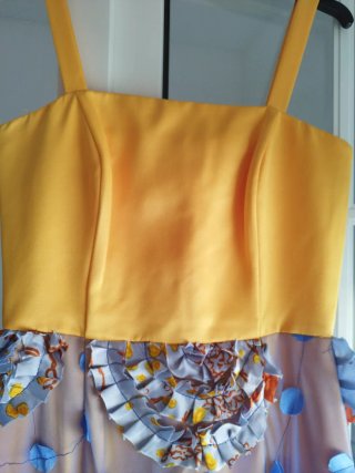 Vestido fiesta morado y amarillo