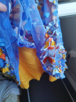 Vestido fiesta morado y amarillo