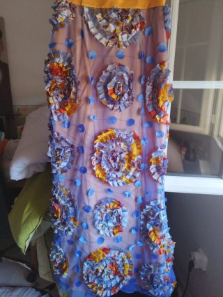 Vestido fiesta morado y amarillo