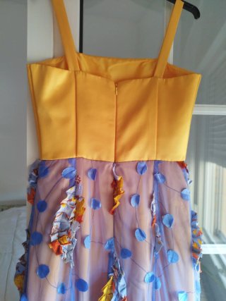 Vestido fiesta morado y amarillo