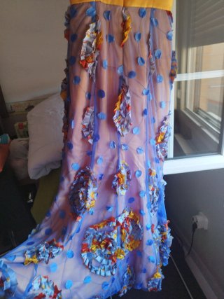Vestido fiesta morado y amarillo