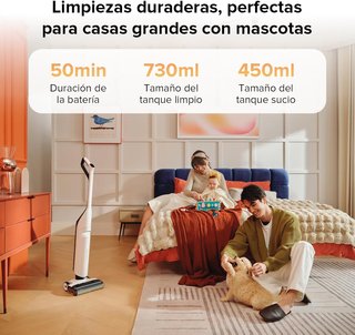 Roborock Flexi WD3D2A ,REACONDICIONADO señales de uso, Aspiradora en Seco y Húmedo, 17000 Pa, Aspiradora Escoba Inteligente sin Cable, FlatReach, autolimpiable & Autosecado