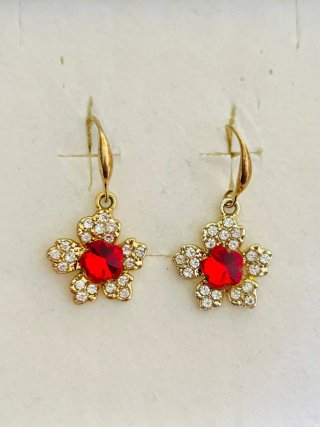 Orecchini donna fiore rosso oro