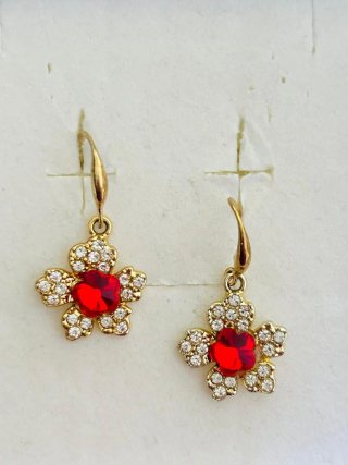 Orecchini donna fiore rosso oro