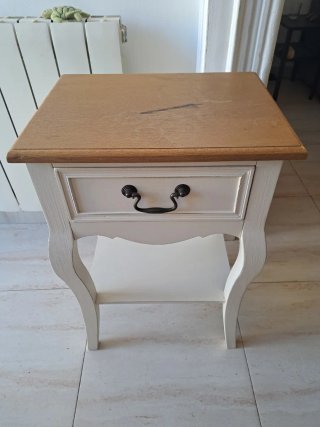 Mesita de noche madera blanca y marrón