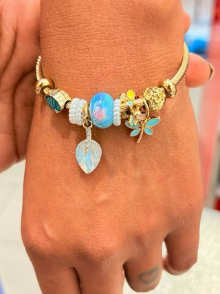 Pulseira Aço Inox Dourada Azul