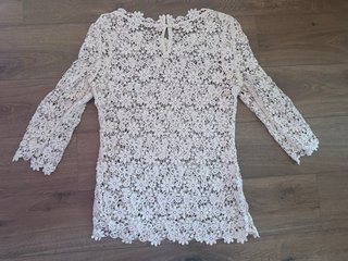 Blusa Crochet Manga Tres Cuartos Blanca