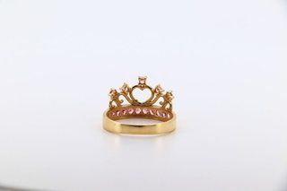 ANILLO GRANDE CORONA CIRCONITAS ROSAS. Oro 18k.