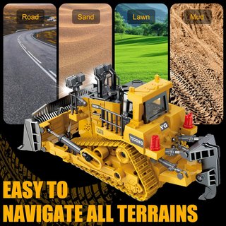 3T6B RC Bulldozer, Juguete de Bulldozer teledirigido, Bulldozer 1:24 de 9 Canales, Vehículo de construcción con Luces y Sonidos realistas, Juguetes Niños 3 Años o Más