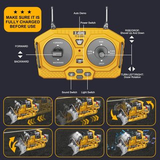 3T6B RC Bulldozer, Juguete de Bulldozer teledirigido, Bulldozer 1:24 de 9 Canales, Vehículo de construcción con Luces y Sonidos realistas, Juguetes Niños 3 Años o Más