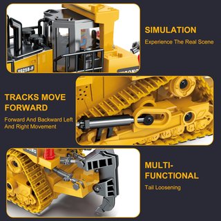 3T6B RC Bulldozer, Juguete de Bulldozer teledirigido, Bulldozer 1:24 de 9 Canales, Vehículo de construcción con Luces y Sonidos realistas, Juguetes Niños 3 Años o Más