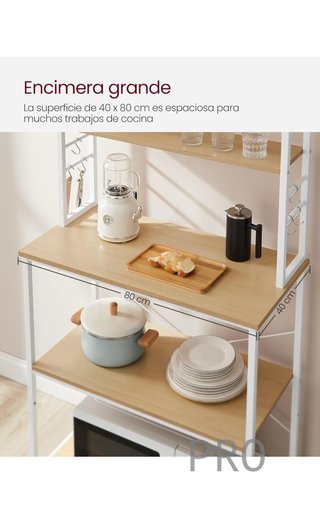 Estante de cocina VASAGLE, estante de panadería, 6 estantes y 6 ganchos