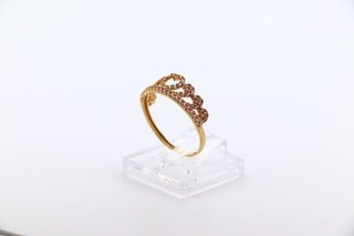 Anillo Corona Corazón Circonitas Rosas Oro 18k