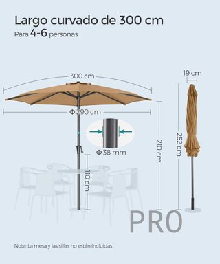 Sombrilla de jardín de 300cm - Songmics