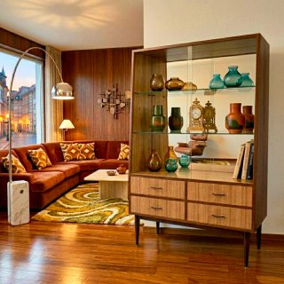 Vitrina antigua Mid Century madera y cristal