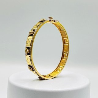 PULSERA RIGIDA MEDUSA ONIX GRECA Y CIRCONITAS 18K