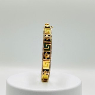 PULSERA RIGIDA MEDUSA ONIX GRECA Y CIRCONITAS 18K