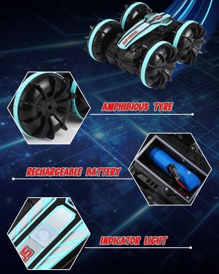 StuntRoll Control remoto Modelo 928-10 Coche Teledirigido,Vehículo Anfibio con Detección de Gestos y Control Remoto de Manijas, Regalos de Juguete para niños de 4/5/6/7 años