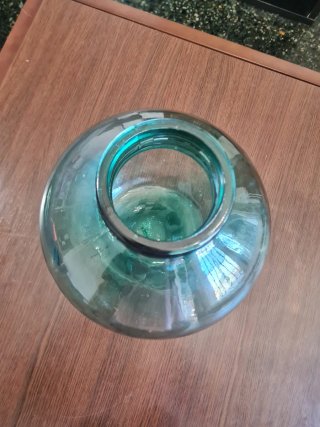 Garrafa vidrio turquesa soplado boca ancha vintage