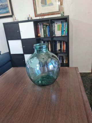 Garrafa vidrio turquesa soplado boca ancha vintage