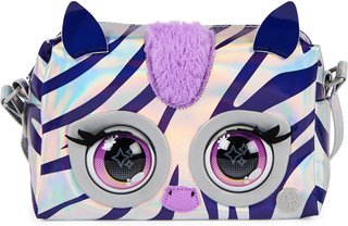 Bolso Purse Pets, Metálico Mood Rebel Stripez, bolso de hombro interactivo de juguete, más de 30 sonidos y reacciones, juguete infantil para niñas