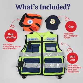 Dress UP America EMT (talla 4 a 6 años) Disfraz de Juego de accesorios de paramédico para niños, Police, S, Negro y anaranjado