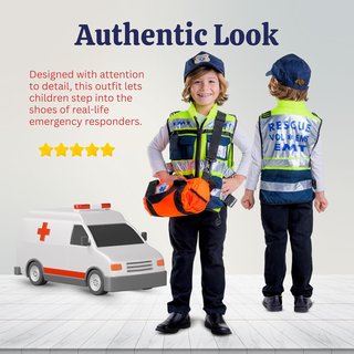 Dress UP America EMT (talla 4 a 6 años) Disfraz de Juego de accesorios de paramédico para niños, Police, S, Negro y anaranjado