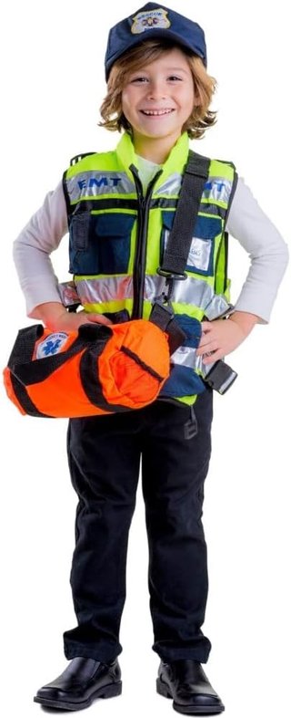 Dress UP America EMT (talla 4 a 6 años) Disfraz de Juego de accesorios de paramédico para niños, Police, S, Negro y anaranjado