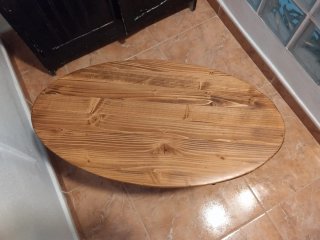 Mesa ovalada madera patas metal