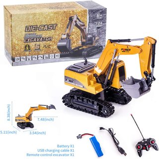 Excavadora Control remoto Modelo BC1027 Teledirigido para Niños Regalo de Cumpleaños, 1:24 Excavadora Tractor Juguetes , Vehículo de Construcción RC 6 Canales Camion con LED y Sonido