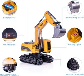 Excavadora Control remoto Modelo BC1027 Teledirigido para Niños Regalo de Cumpleaños, 1:24 Excavadora Tractor Juguetes , Vehículo de Construcción RC 6 Canales Camion con LED y Sonido