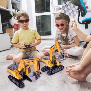 Excavadora Control remoto Modelo BC1027 Teledirigido para Niños Regalo de Cumpleaños, 1:24 Excavadora Tractor Juguetes , Vehículo de Construcción RC 6 Canales Camion con LED y Sonido