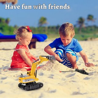 Excavadora Control remoto Modelo BC1027 Teledirigido para Niños Regalo de Cumpleaños, 1:24 Excavadora Tractor Juguetes , Vehículo de Construcción RC 6 Canales Camion con LED y Sonido