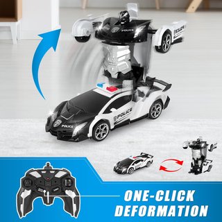 Transformer Coche Teledirigido Robot ,policia negro, 2,4 GHz Juguete Transformador con Baterías para 4-9 Años