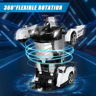 Transformer Coche Teledirigido Robot ,policia negro, 2,4 GHz Juguete Transformador con Baterías para 4-9 Años