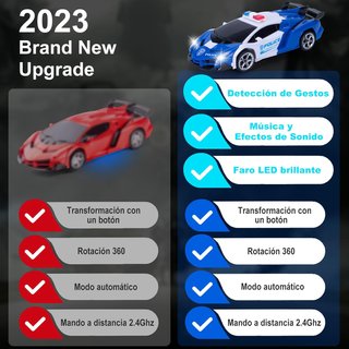 Transformer Juguete Policia Coche Teledirigido azul, Coche Robot con el Gesto de la Mano Sening Luz Intermitente Música y Efecto de Sonido, Police Car con Baterías para Niños 3 4 5 6 7 8 9 10 Años
