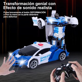 Transformer Juguete Policia Coche Teledirigido azul, Coche Robot con el Gesto de la Mano Sening Luz Intermitente Música y Efecto de Sonido, Police Car con Baterías para Niños 3 4 5 6 7 8 9 10 Años