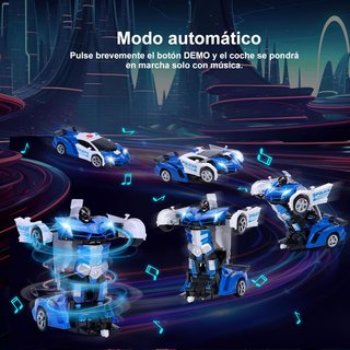 Transformer Juguete Policia Coche Teledirigido azul, Coche Robot con el Gesto de la Mano Sening Luz Intermitente Música y Efecto de Sonido, Police Car con Baterías para Niños 3 4 5 6 7 8 9 10 Años