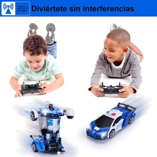 Transformer Juguete Policia Coche Teledirigido azul, Coche Robot con el Gesto de la Mano Sening Luz Intermitente Música y Efecto de Sonido, Police Car con Baterías para Niños 3 4 5 6 7 8 9 10 Años