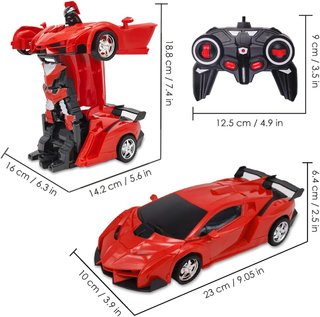 Auto de control remoto transformable rojo, 2 en 1, robot de deformación con un solo clic para niños de 3, 4, 5, 6 años o más, rotación recargable de 360° con luz, regalos de cumpleaños para niñas