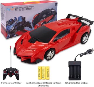 Auto de control remoto transformable rojo, 2 en 1, robot de deformación con un solo clic para niños de 3, 4, 5, 6 años o más, rotación recargable de 360° con luz, regalos de cumpleaños para niñas