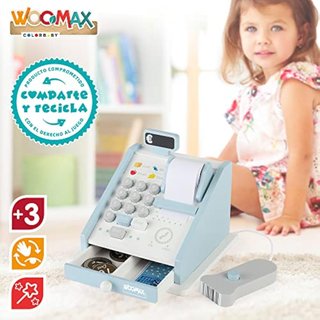 WOOMAX Caja Registradora de Juguete de Madera, Datáfono y Dinero, +3 Años, 49332