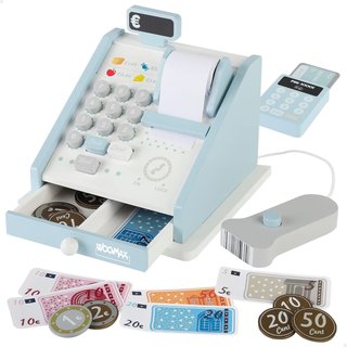 WOOMAX Caja Registradora de Juguete de Madera, Datáfono y Dinero, +3 Años, 49332