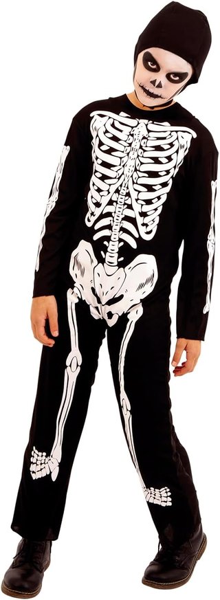 Rubies Disfraz de Esqueleto Skelito para niños y niñas, Jumpsuit impreso y gorro, Original Halloween, Carnaval y cumpleaños
