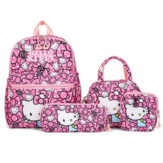 Mochila bonita de Hello Kittys con dibujos animados de Sanrios Melody Kuromi, bolso escolar infantil,estuche para lápices, billetera