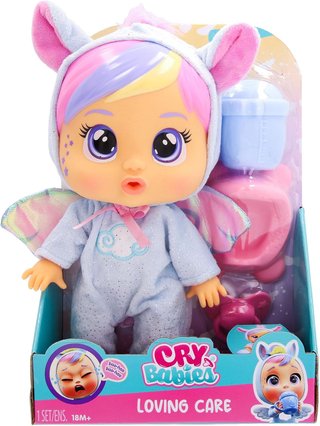 BEBÉS LLORONES Loving Care Fantasy Jenna | Muñeca bebé Que Llora lágrimas de Verdad con Pijama y 3 Accesorios - Juguete y Regalo para Niños y Niñas de 3 Años o Más